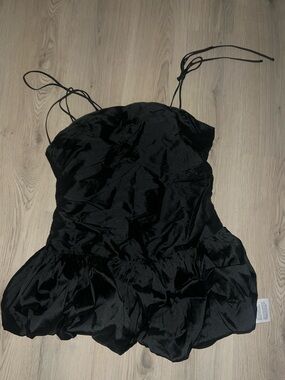 Miss Selfridge Black Puff Ball Taffeta Mini Dress Size 14 NWT